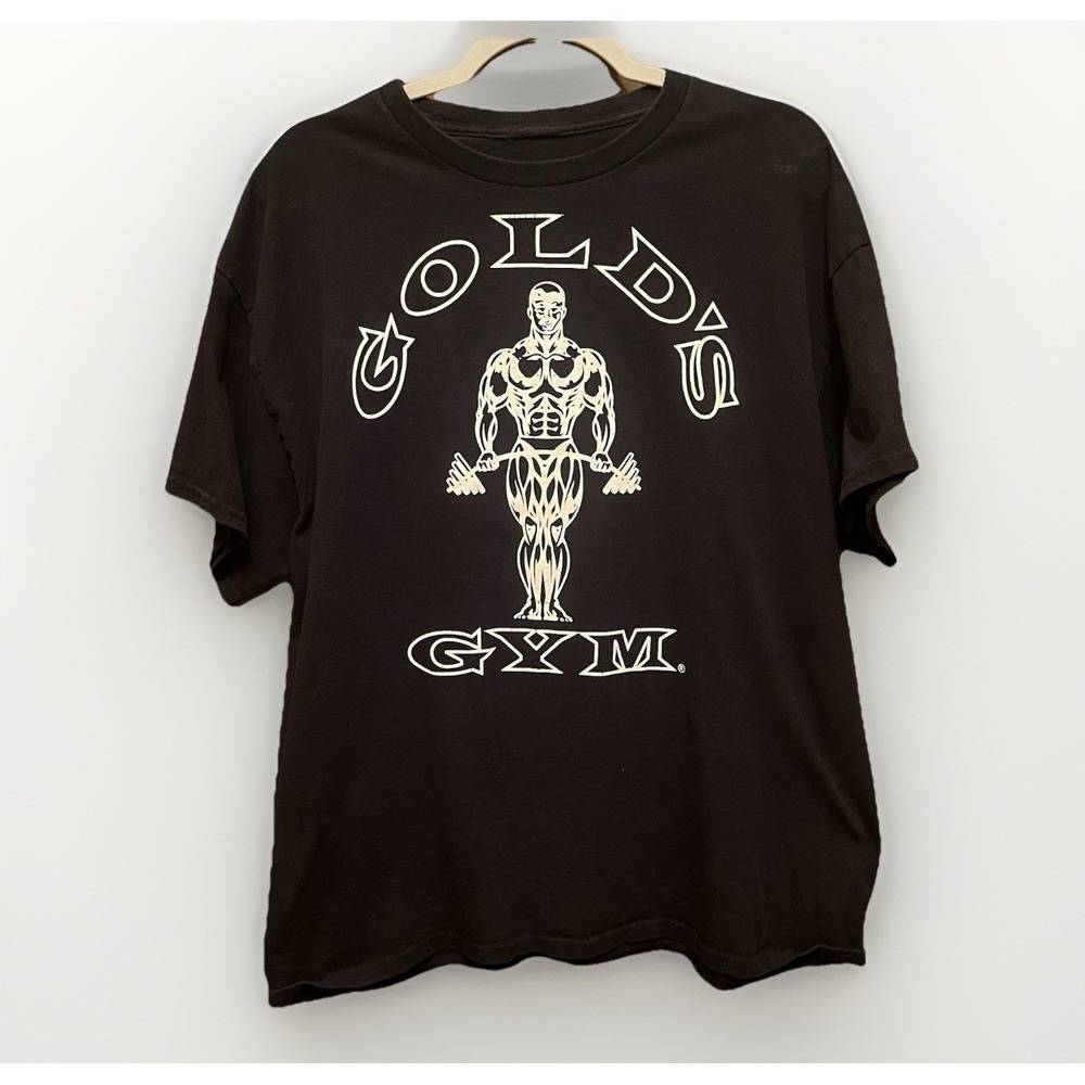 Golds Gym Graphic T Shirt Mens XL Black Classic Bodybuilder Barbell Tee